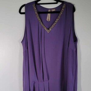 Penningtons Purple sleeveless blouse with crystal lined neckline. Elegant! EUC